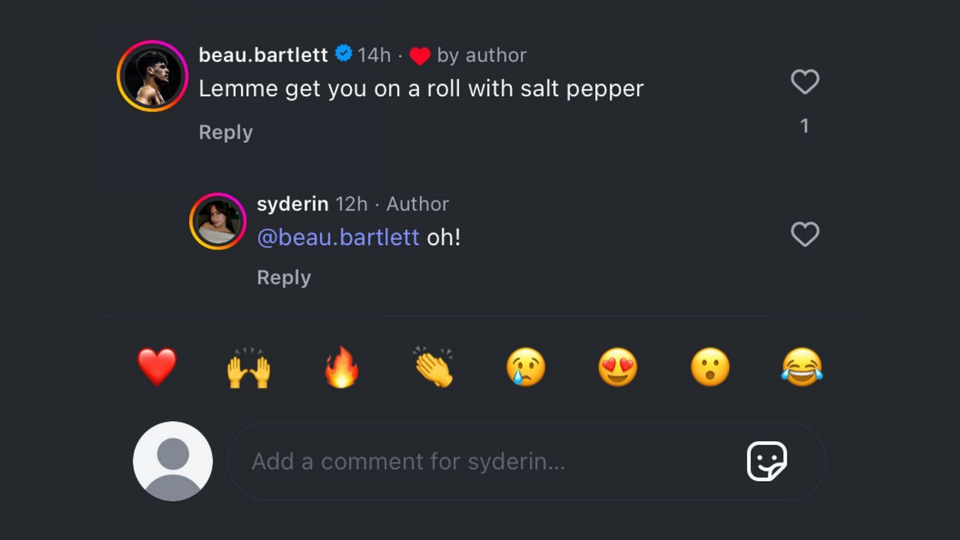 Screenshot of comment (IG/@sydnerin)